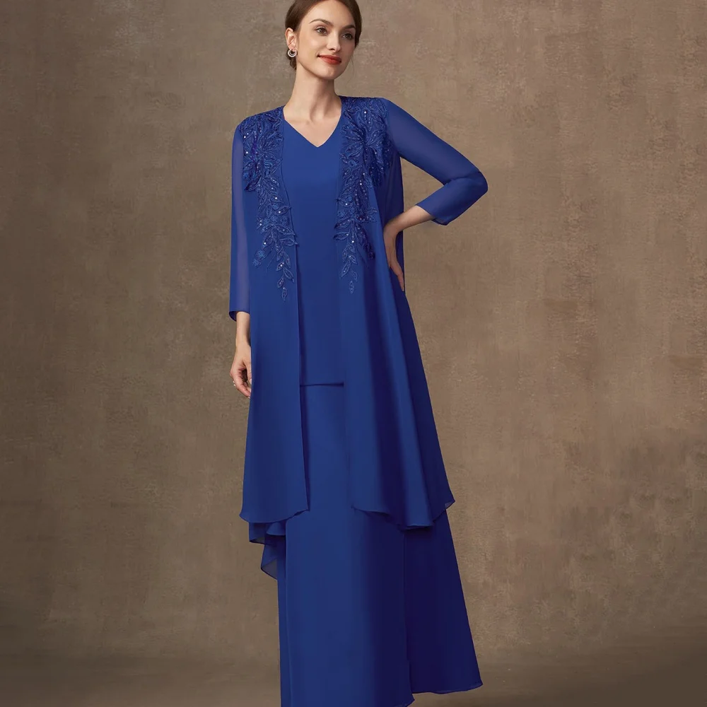 

Customized Formal Mother Dresses Evening Gowns Long Sleeves A Line Elegant Bride Party Dress Applique robes invitée mariage