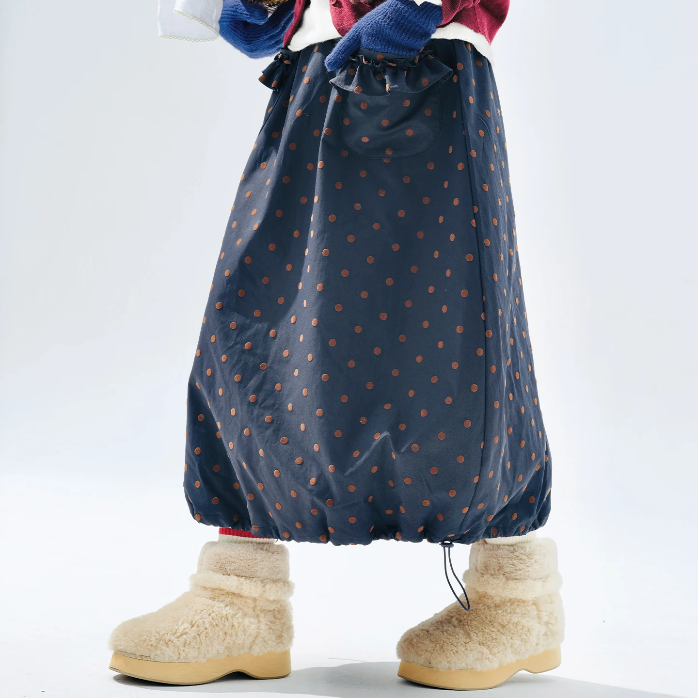 

Blue A-Line Vintage Polka Dot Cotton Skirt | imakokoni 2025 Winter - Commuting Casual All-Match Warm Midi Skirt 255282