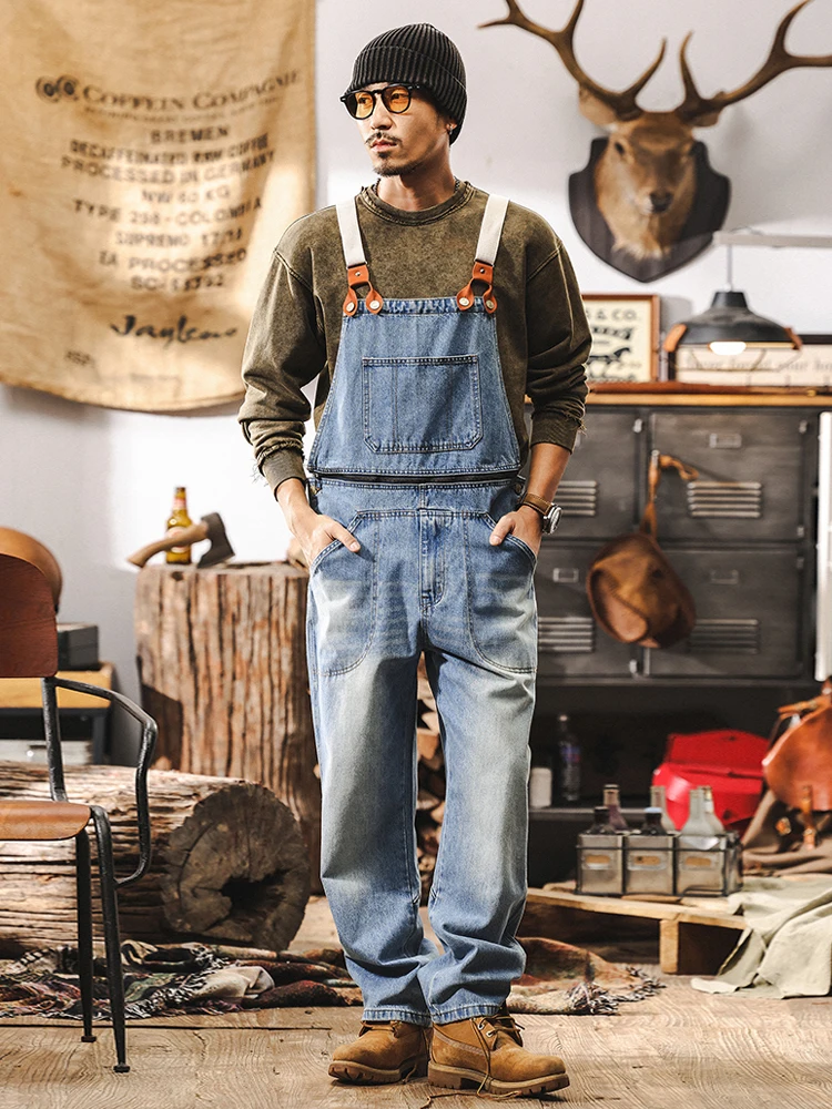 

Джинсы со съемными бретелями, свободные мужские джинсовые комбинезоны в американском стиле ретро, повседневная одежда, молодежная трендовая осенняя рабочая одежда