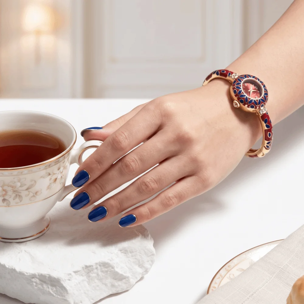 Light Luxury Elegant Design Bracelet Watch Colorful Bracelet Gradient Rainbow Women's Watch Round Shape Enamel Watch Gift Giving