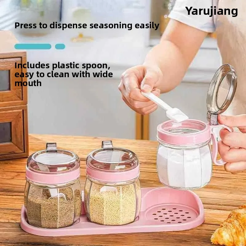 

Kitchen Seasoning Set Glass Seasoning Bottles Oil Bottle Holder Hexagonal Grid Style Macaron Color European Style Storage Con...