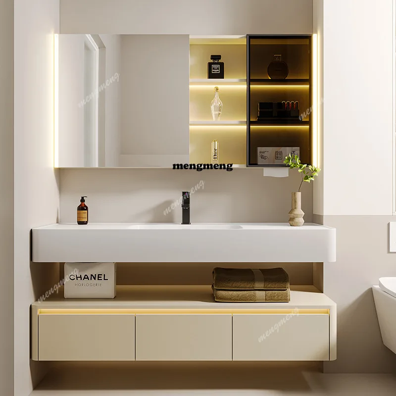 

Light Strip Arc Bathroom Cabinets Double-decker Hotel Style Intelligent Mirror Bathroom Cabinets Storage Furniture Armoire JT40B