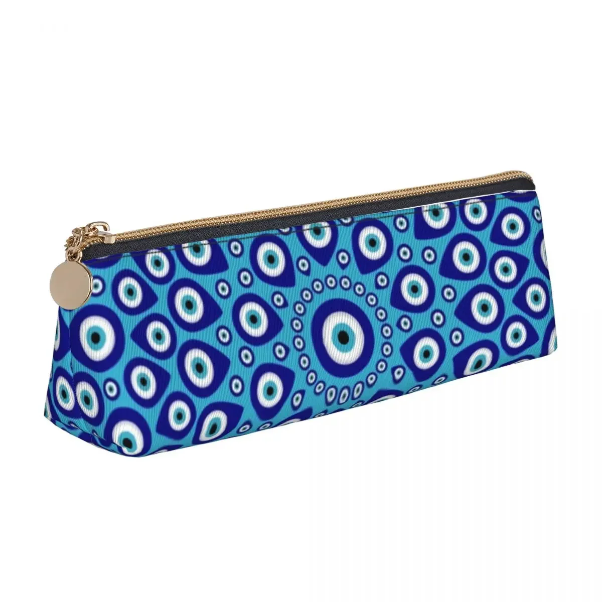 Evil Eye Nazar Triangle Pencil Case Greek Amulet Print Simple Zipper  Box Teenager College Leather Pen Bags