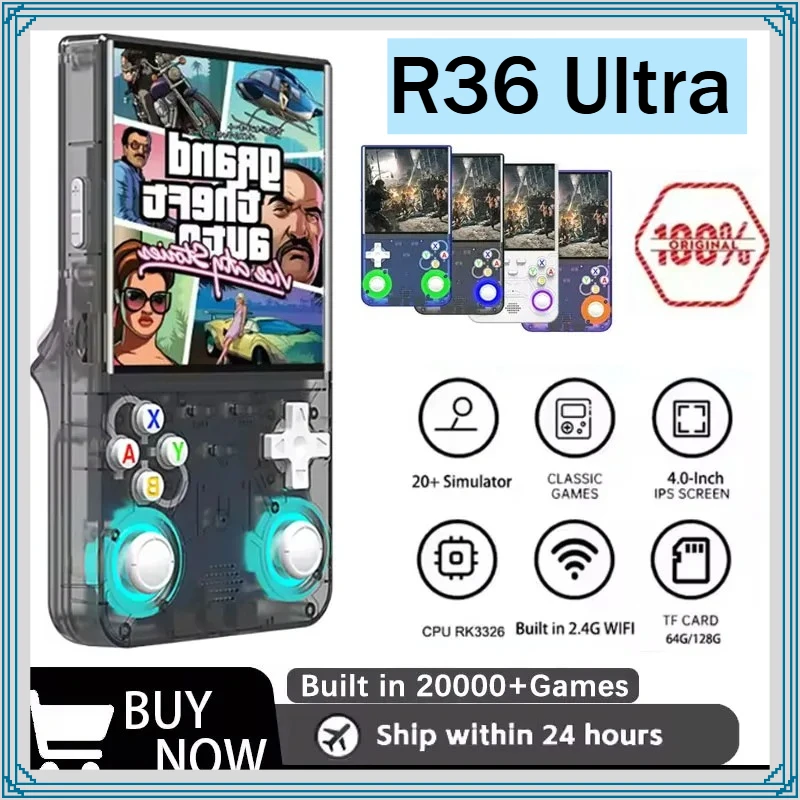 

Портативная игровая консоль R36Ultra Retro с 4,0-дюймовым IPS-экраном, процессором RK3326, более 20000 игр, Wi-Fi 2,4G, портативное игровое устройство, подарки на праздники