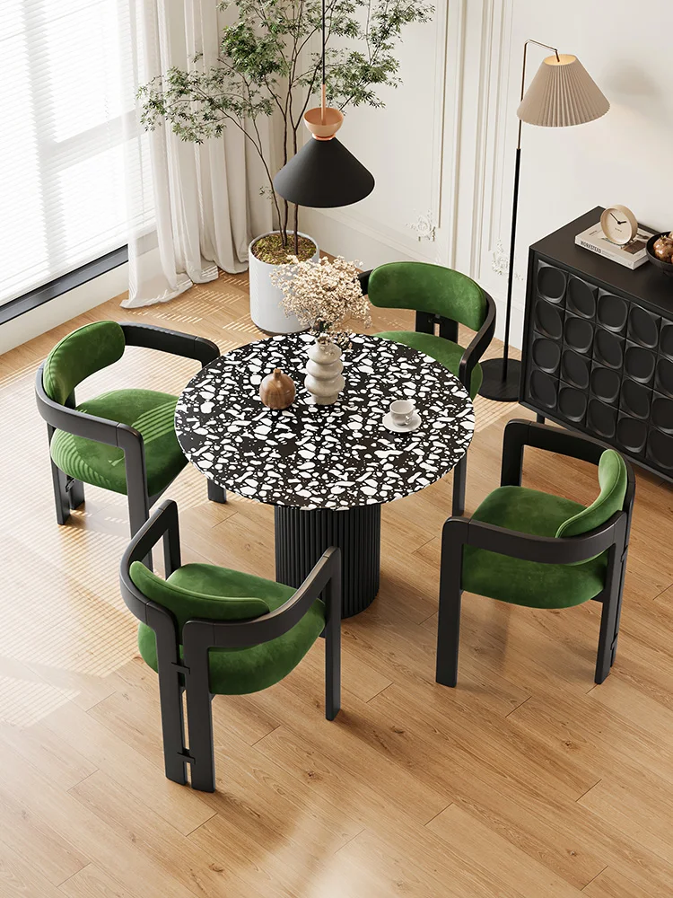 

French retro marble round dining table terrazzo coffee table simple designer Roman column antique round table