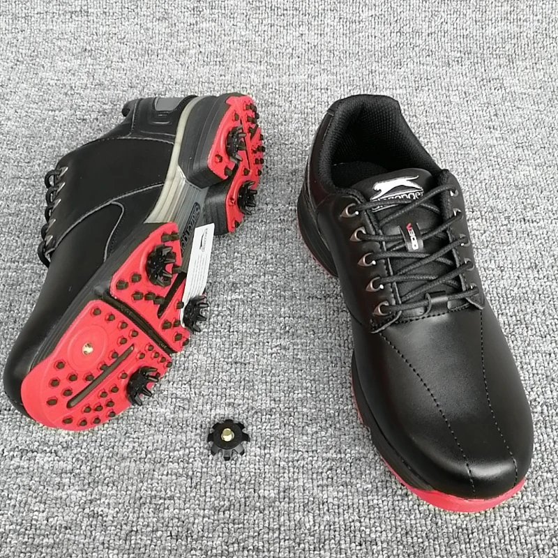 Professional Golf Training Man Black Leather Athletic Shoes Mens Anti Slip Golf Shoes Men