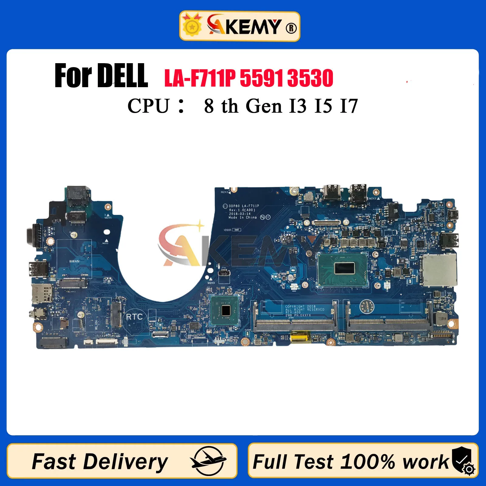 

LA-F711P i5 i7-8th CPU Mainboard For Dell Latitude 15 5591 3530 Laptop Motherboard 084F86 00H37N 0H2V6K 100% Tested Working Well