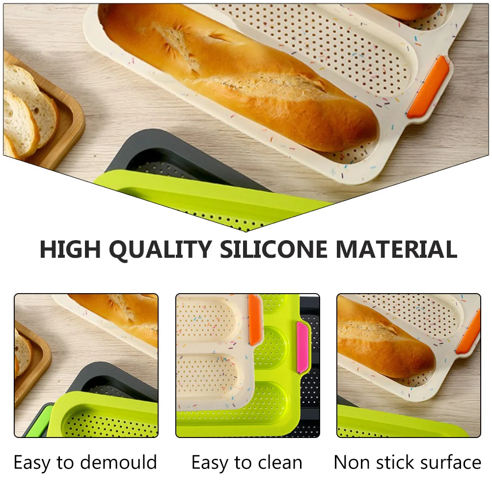 

1Pcs 3 Grid French Bread Baking Mold Open Hole Design Nonstick Surface Heat Resistant Baking Bread Mould Oven Cake Mold