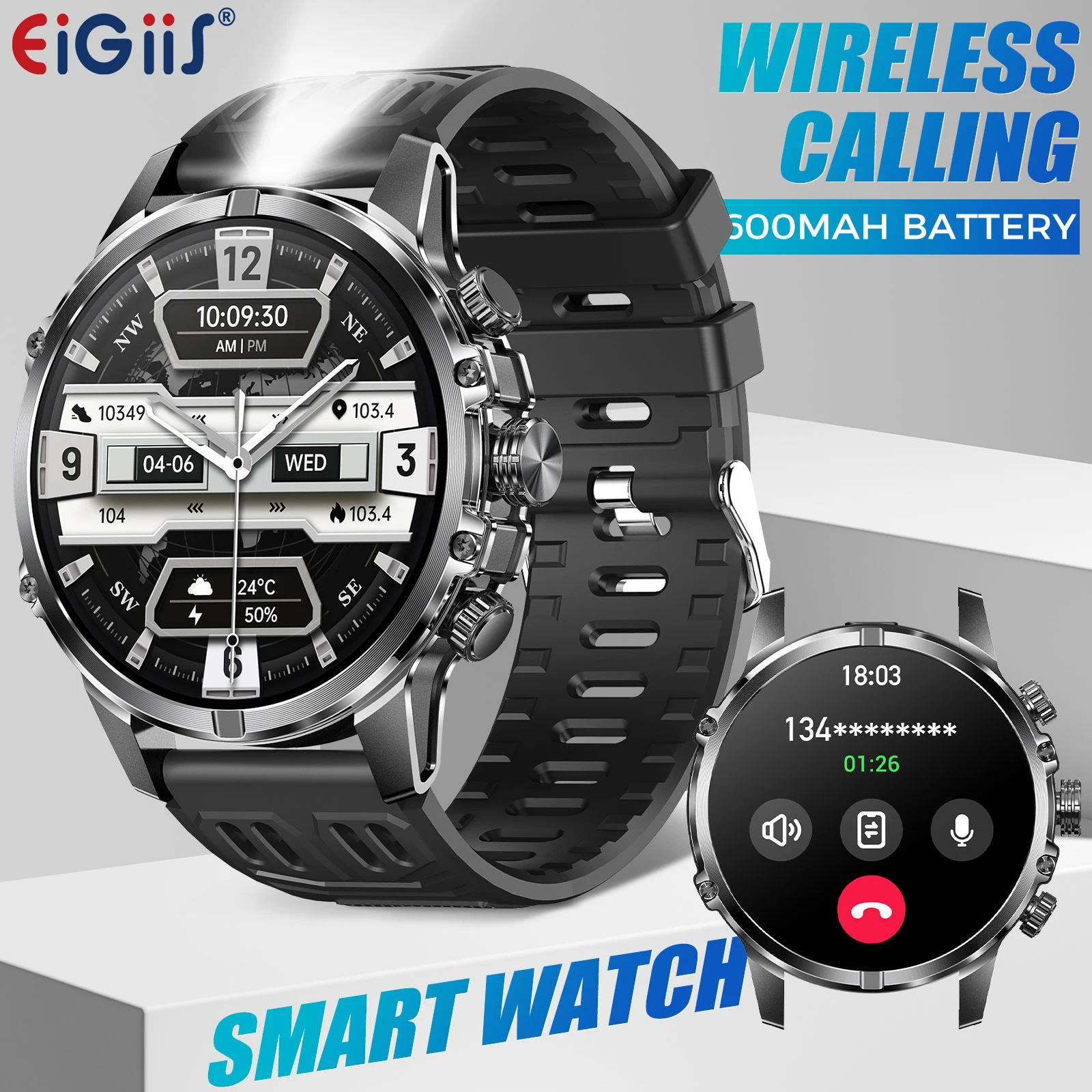 

EIGIIS New Smart Watch for Men 1.75" AMOLED Display 100+ Sports Modes Fitness Tracker Heart Rate Sleep Monitor, Activity Tracker