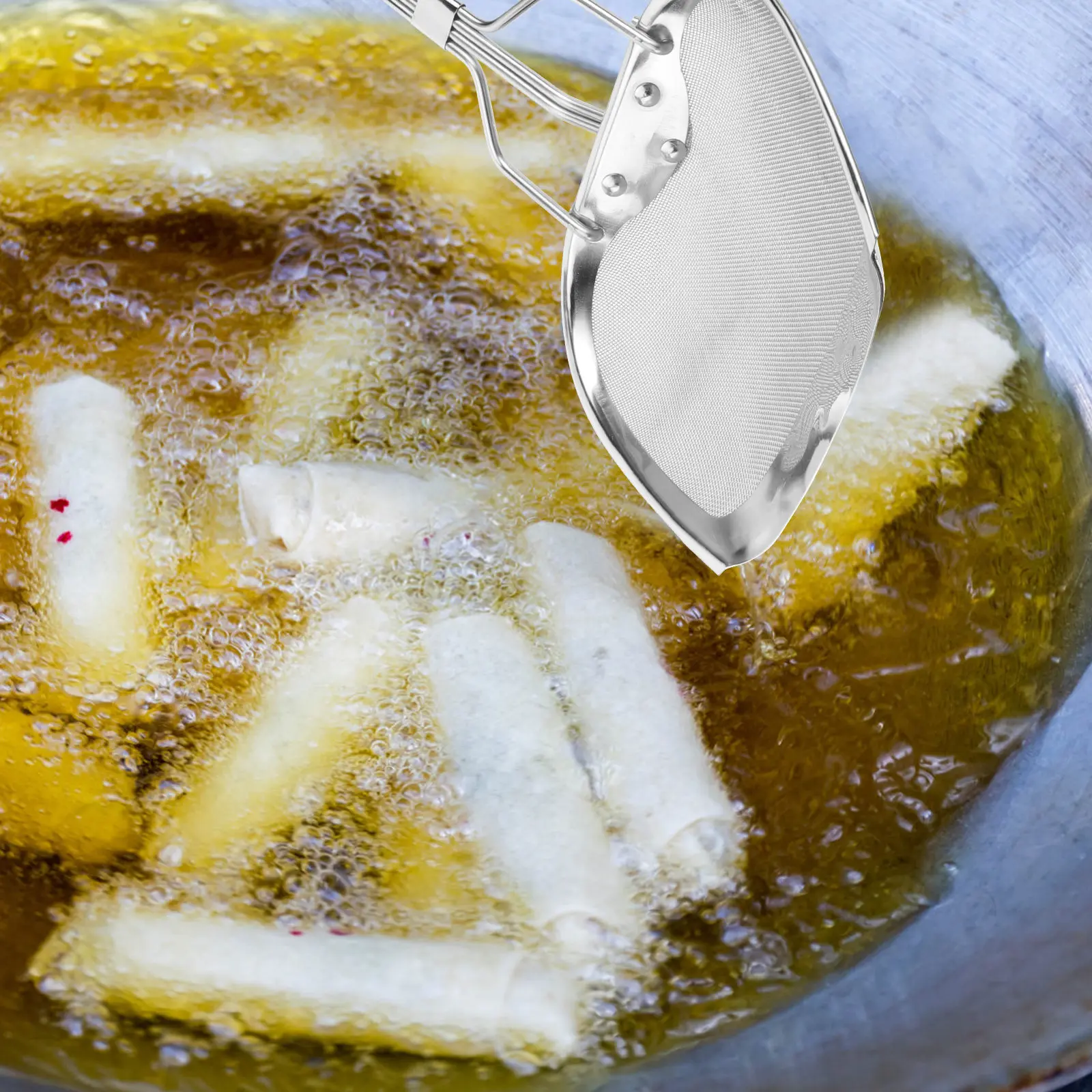 

Stainless Steel Oil Strainer Mesh Colander with Long Handle Cooking Filter Spoon for Frying Noodles Vegetables Meats Soup