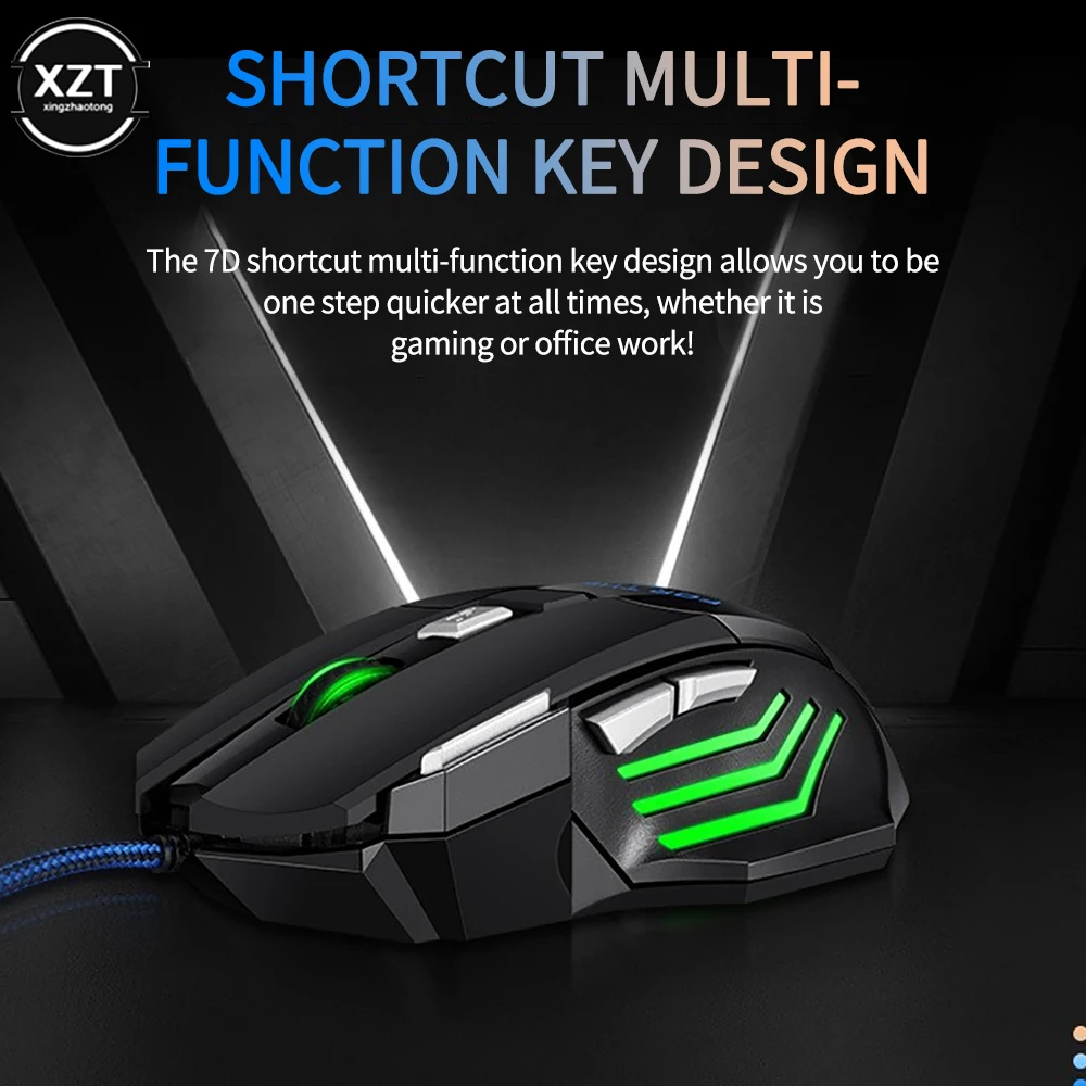 7 Button Professional USB Wired Gaming Mouse WITH Backlit 5500 DPI LED Optical Computer Mouse Mice Cable Mouse High Quality