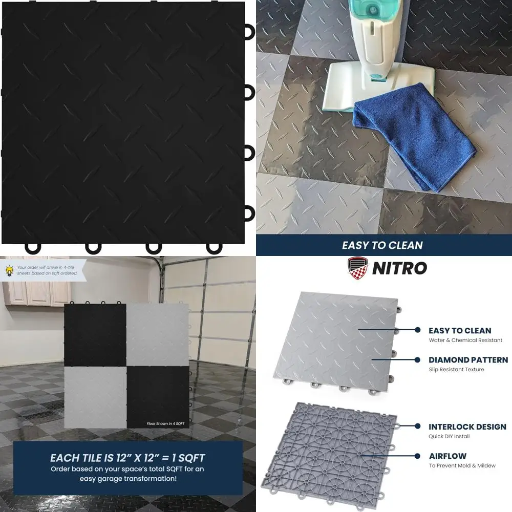 

Non-Slip Interlocking Plastic Garage Floor Tiles, 12x12 Snap-Together Tiles for Garage Organization and Improved Workspace Effic