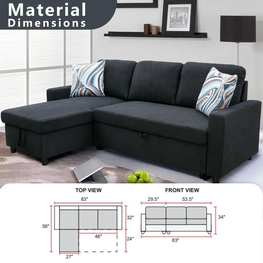 Black Flannelette 2-PCS Couch Living Room Sofabed Home Furniture Couch Sofa Bed Loveseat Sofa Minimalist Sofa Living Room Sofas