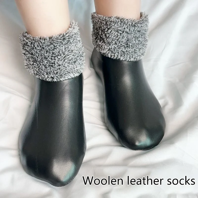 1 Paar Unisex Winter Warm PU Leer Thermische Boot Slipper Indoor Home Zachte Antislip Sokken Verdikte Comfortabele Middensokken