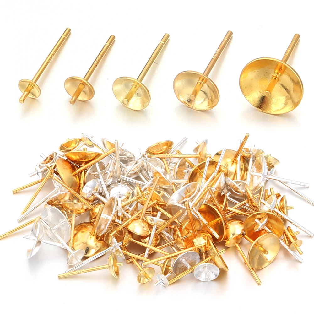 

10pcs 925 Sterling Silver Stud Earrings Settings Stud Ear Tray Flat Blank Base for Cabochons Cameo Pearls DIY Jewelry Findings