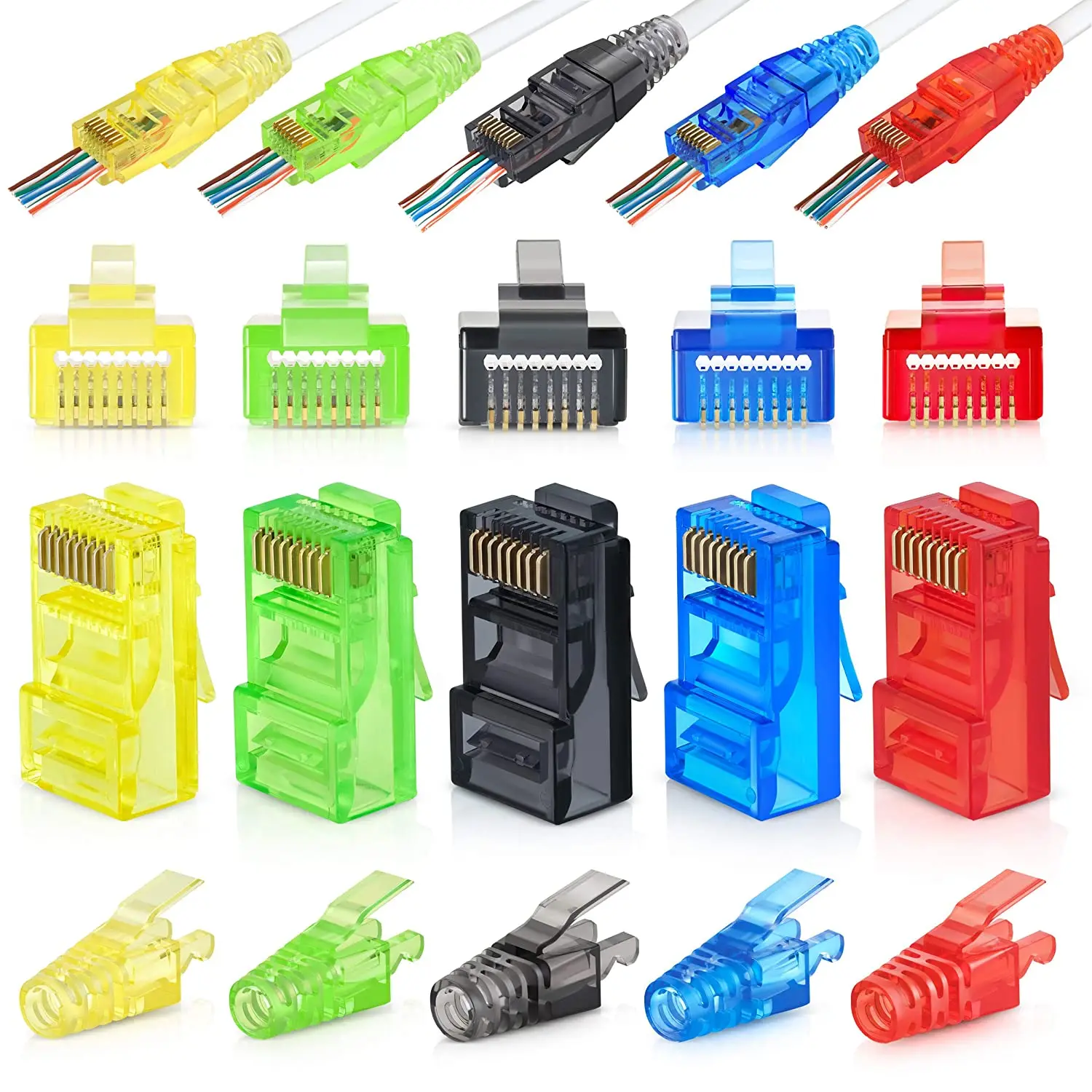 ZoeRax 50 szt. Złącza RJ45 Cat6 Przelotowe i 50 szt. Osłonek odciążających, różne kolory, łatwe w zaciskaniu wtyki modułowe — zdjęcie produktu 7