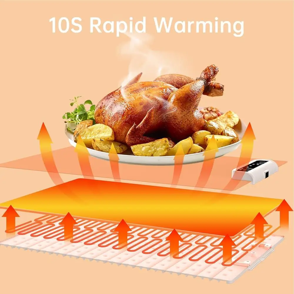 Electric Food Warming Mat Adjustable Temperature Silicone Heating Pad Parties Camping Outdoor Use Timer Function