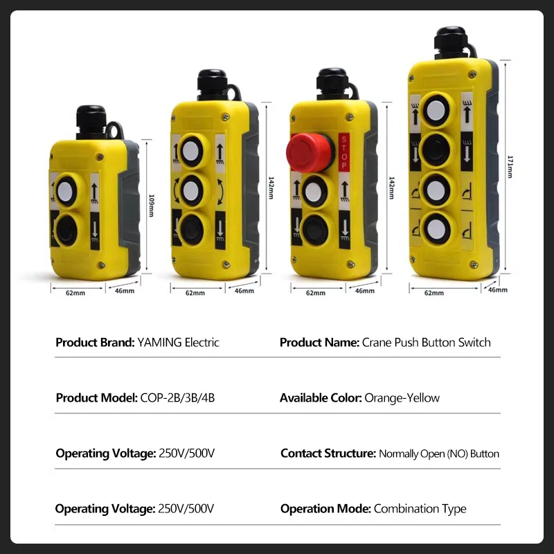 COB-2B COB-T381 Hoist Control Push Button Switch, Crane Lifting Control Handle For Truck Tailboard Loading Unloading