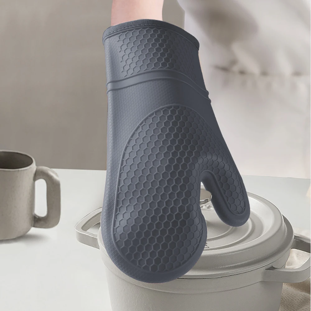 Heat Resistant Silicone Oven Mitts Set with Soft Cotton Lining, Long Flexible Thick Silicone Oven Gloves, Kitchen Mitt
