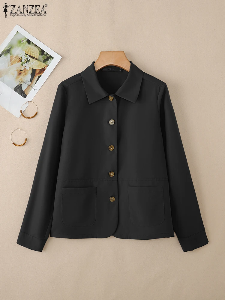 ZANZEA 2025 Herfst Lange Mouw Jassen Vrouw Casual Turn-Down Kraag Cargo Bovenkleding Werkkleding Zakken Effen Kleur overshirts
