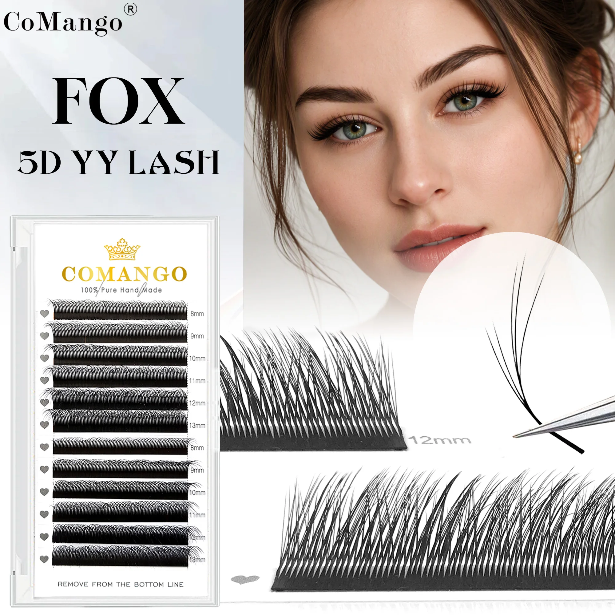 CoMango Brown Fox Eye Eyelashes Extensions 7-14mm Premade 5D Volume Fans Natural Soft Lashes