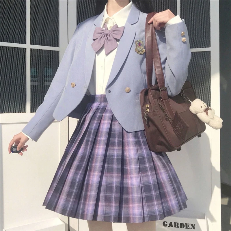 Terno de blazer curto japonês para mulheres, jaqueta uniforme, casaco de manga comprida, roupas de anime da escola JK, meninas universitárias, violeta, 2024