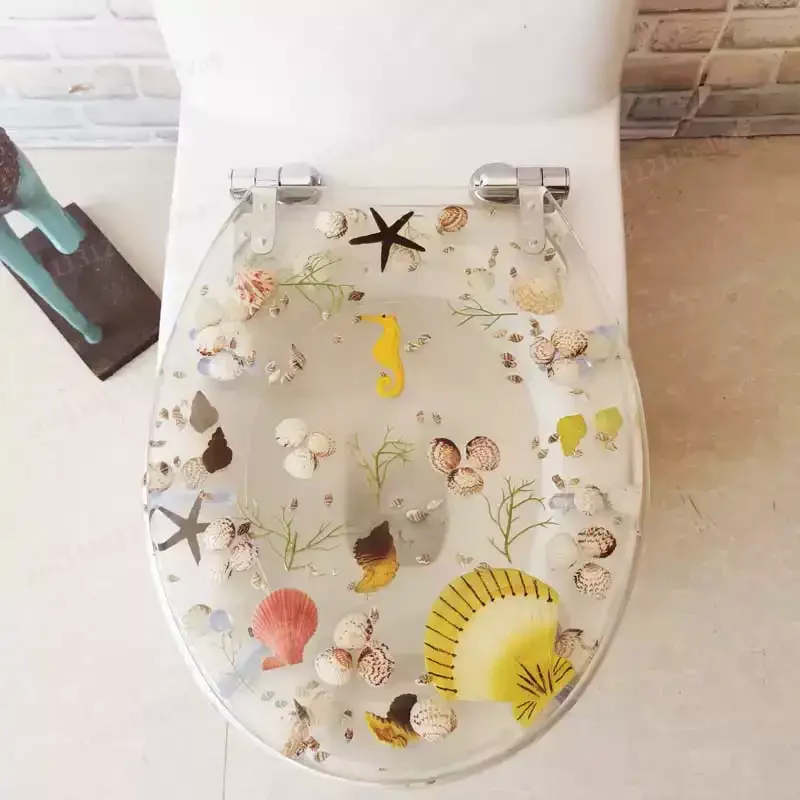 Resin Toilet Cover, Universal for Old-fashioned Toilets, OUV Stainless Steel, Transparent Color Shells