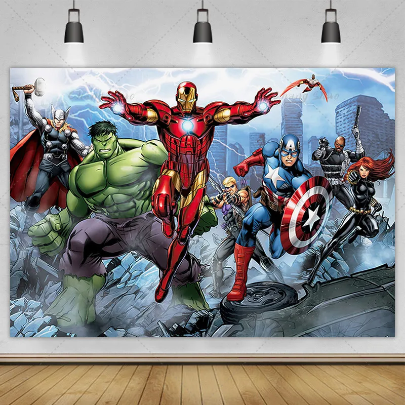 MARVEL Spiderman Iron Man Hulk Banner Photography Backgrounds Vinyl Cloth Party Backgrounds For Kids Birthday Party Decoration