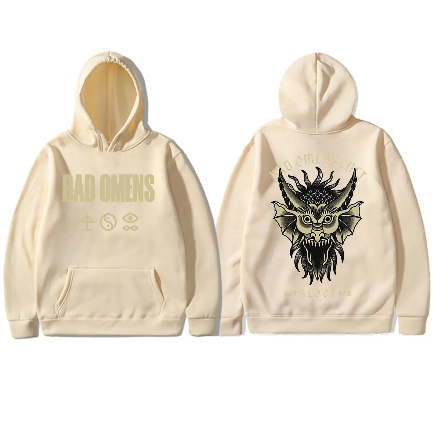 Bad Omens-Sudadera con capucha de doble cara para hombre y mujer, jerseys Vintage de gran tamaño, sudaderas de lana de manga larga, moda de otoño e invierno