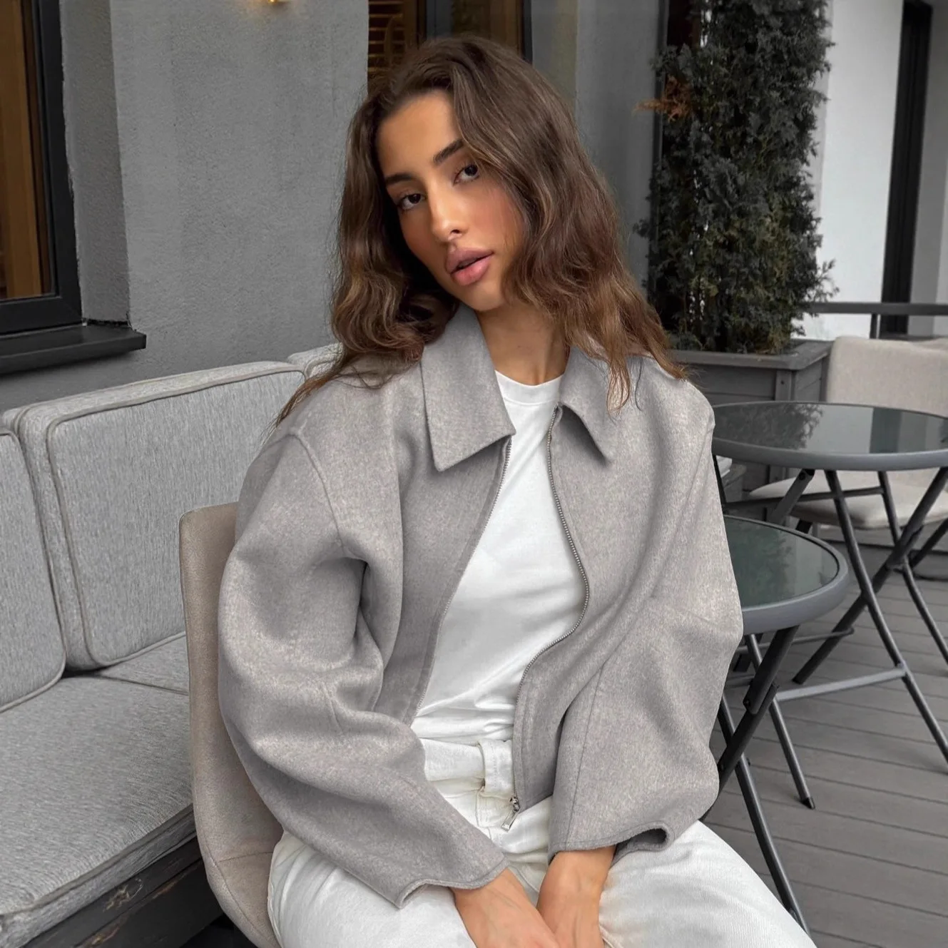 Retro Maillard Brown Woolen Coat Women's Autumn/Winter Loose Women's Jacket Collar Thick Coat Fashion Casual Women's Clothing