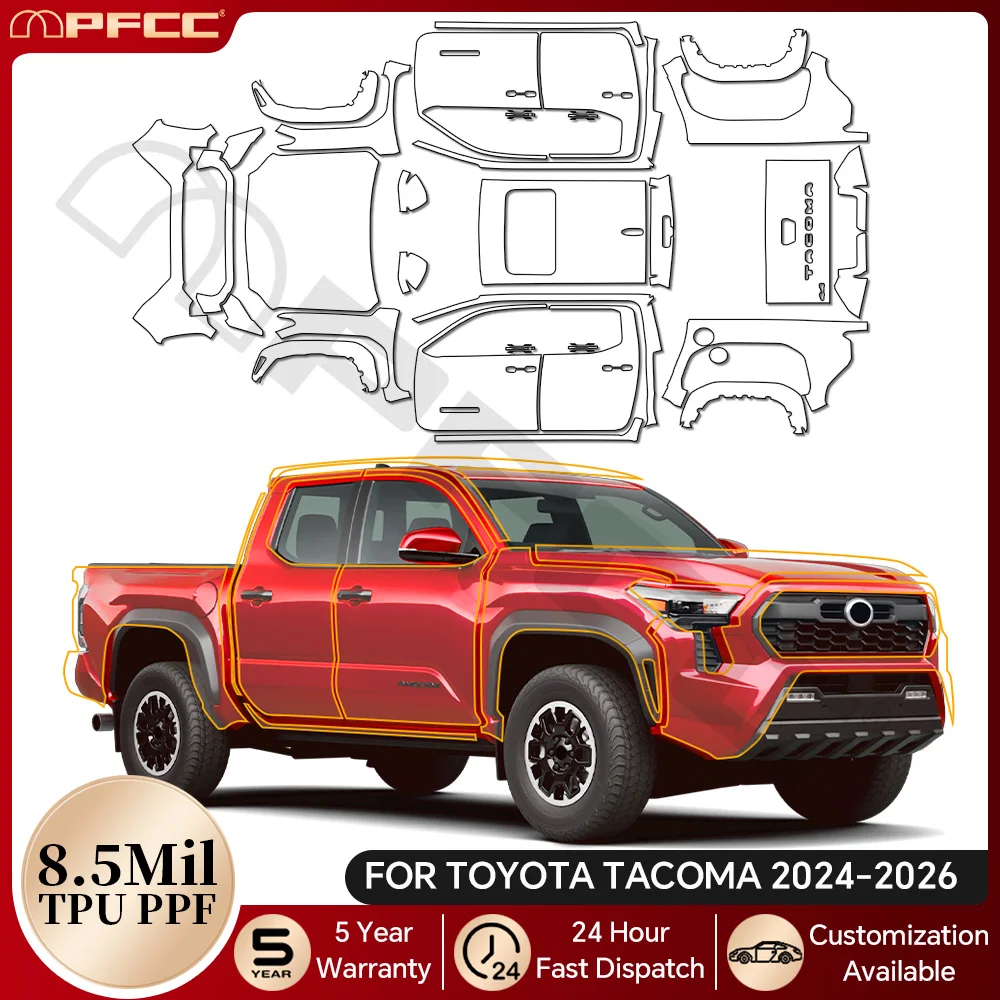 

For Toyota Tacoma 2024-2026 8.5MIl TPU Anti-Scratch Paint Protection Film Pre-cut PPF Clear Bra Resistant Repairable Invisible