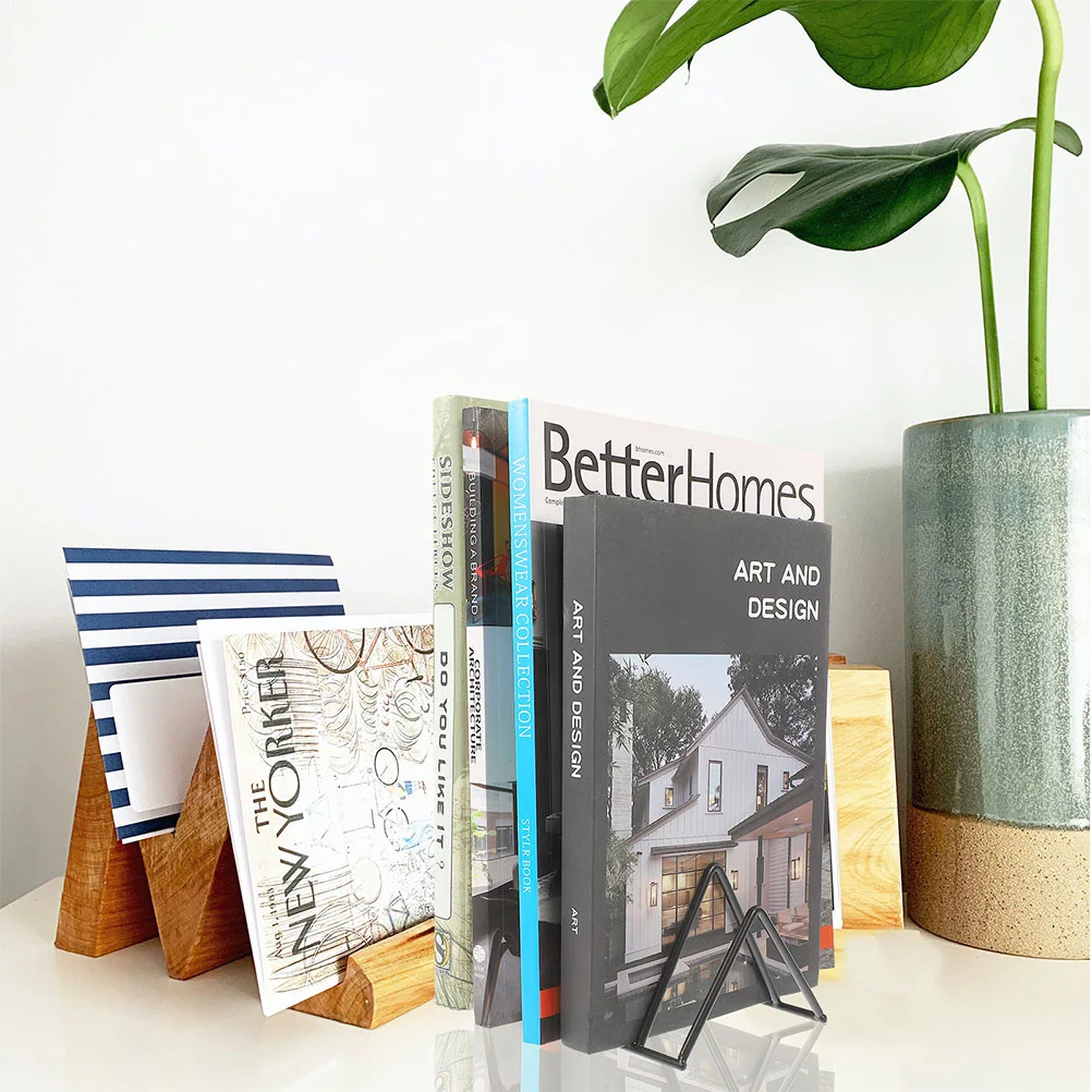 2 Pcs Bookshelf File Holder for Desk Stand Multi-function Organizer Bookends Decorative Magazine Rack Delicate Iron