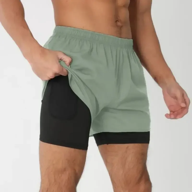 Men Running Shorts Double-Deck Gym Fitness Sweatpants Summer Quick Dry Training Shorts Multi-Pocket Breathable Sports Men Shorts