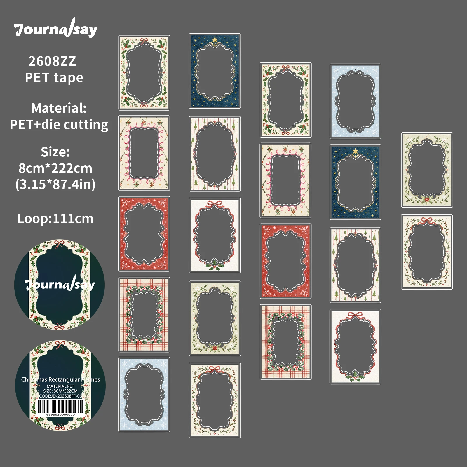 80mm*222cm Vintage Kerstrand Landschap PET Tape Creatief DIY Journal Materiaal Collage Scrapbooking Kantoorartikelen