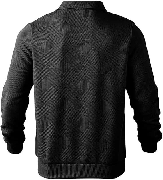 Herren Viertelreißverschluss Strickpullover Polokragen Langarm Pullover Lässiger Einfarbiger Leichter Jumper Frühling Herbst – Detail 9