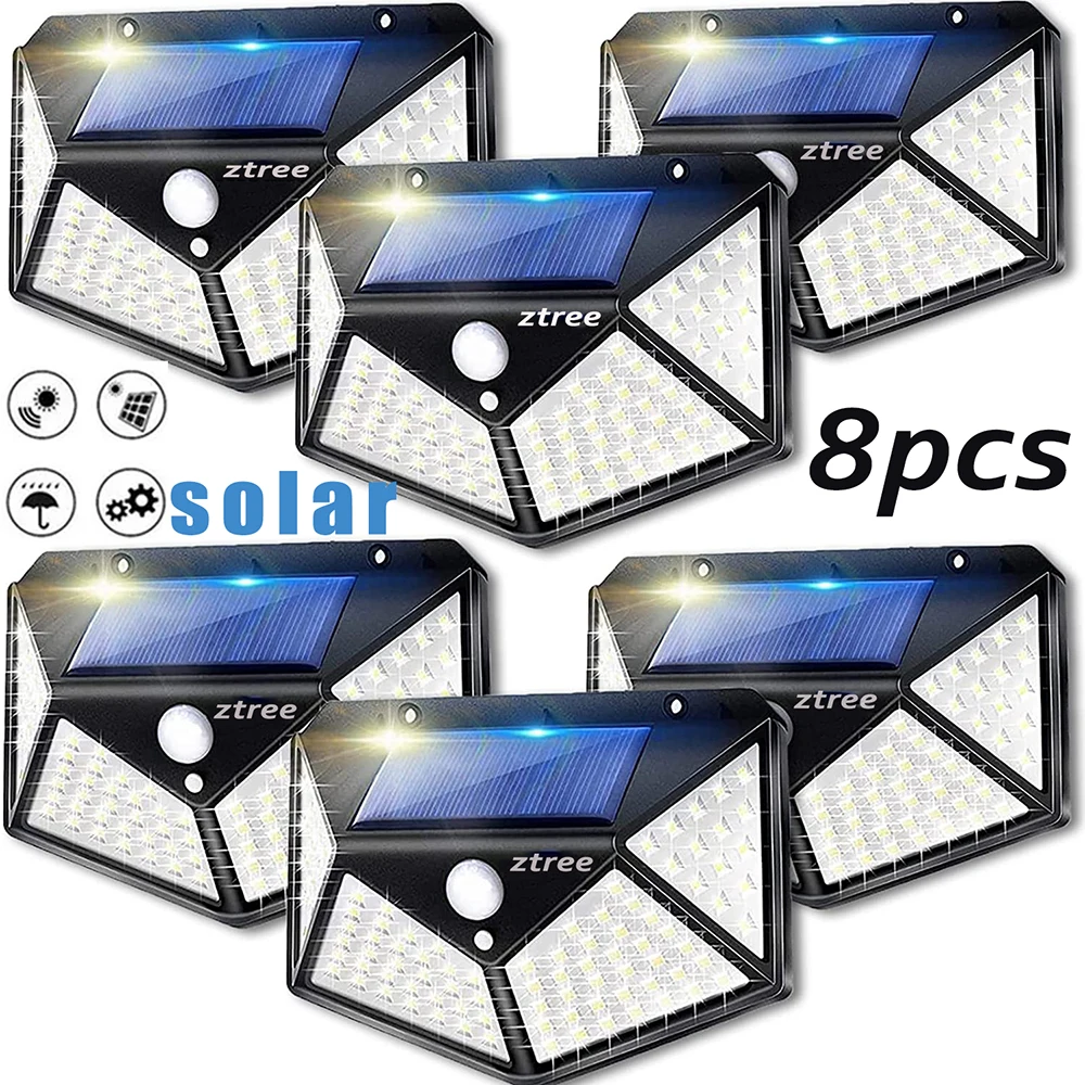 Solar Motion Lights Outdoor 8 Pack Solar Fence Lights 3 Modes 270° Lighting Angle Motion Sensor Security Lights IP65 Waterproof