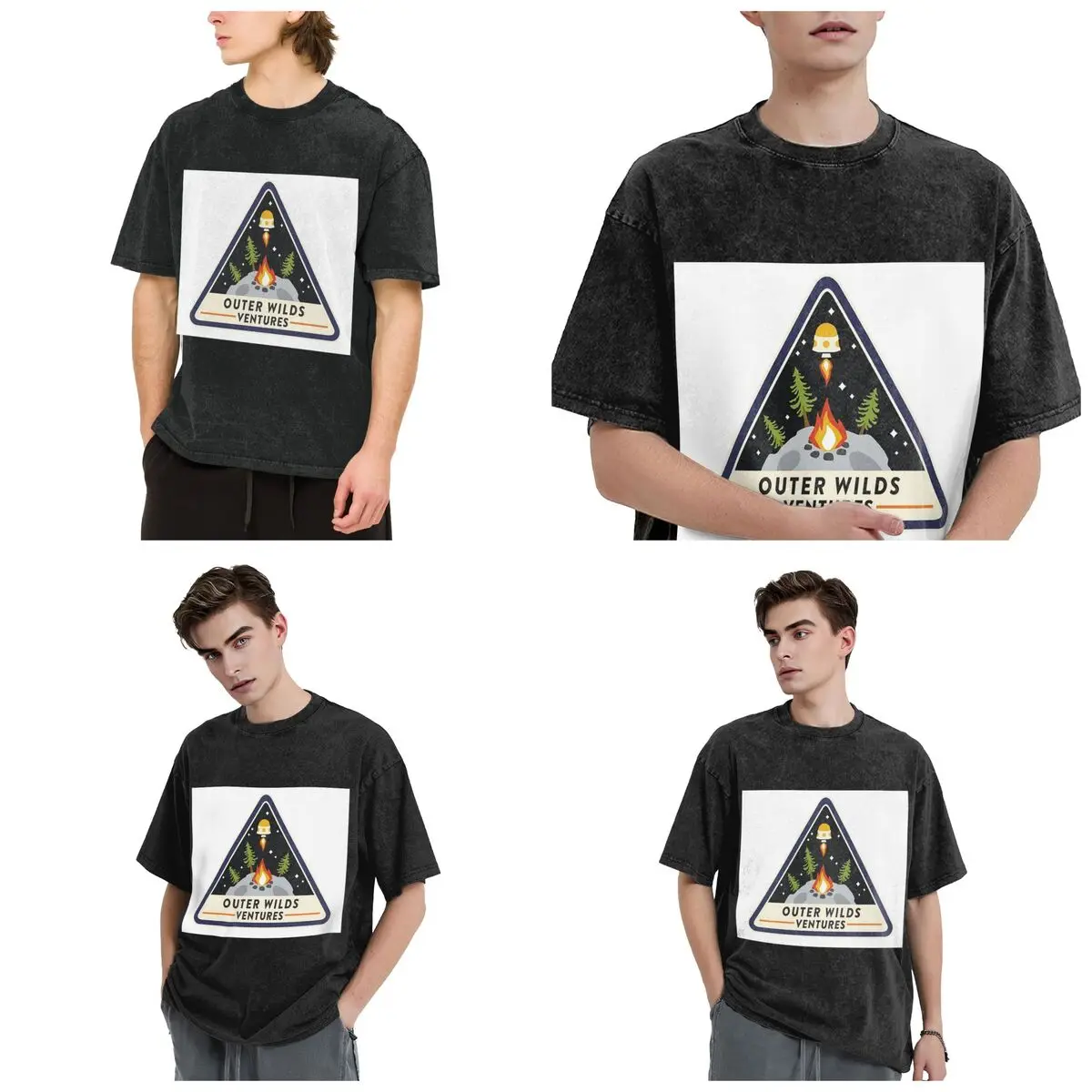 Streetwear T-Shirts Outer Wilds Ventures Patch Washed T Shirt Short Sleeve Hip Hop T-Shirt Tops Tees for Men Women