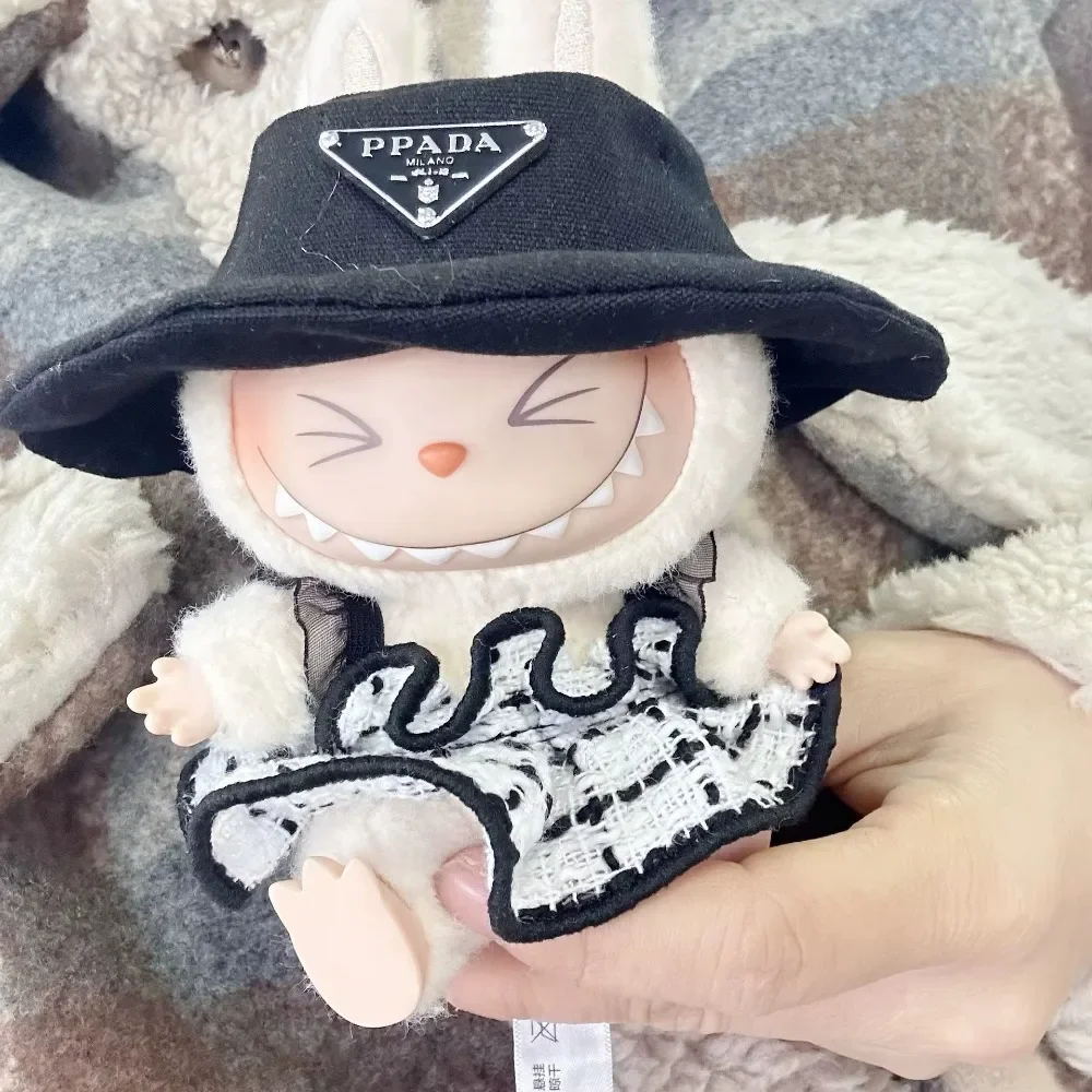 For 17cm Labubu Doll Clothes Set V1/V2 Black/White Fragrant Skirt and Hat Outfit Stylish Doll Fashion Accessories