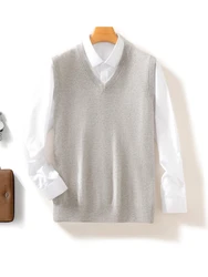 Spring Autumn Men Sleeveless Pullover V-Neck Cashmere Sweater 100% Merino Wool Knitted Soft Casual knitwear Solid Color Tops