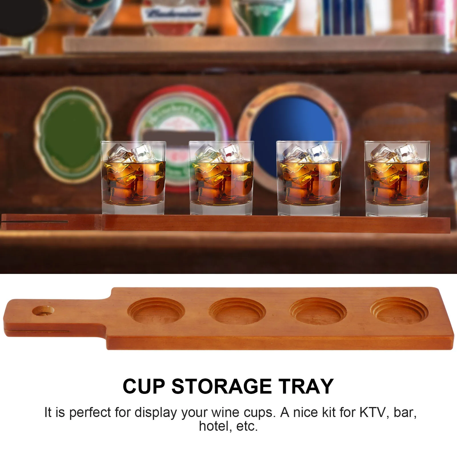 1Pcs Wooden Cup Holder 4 Holes Premium Beverage Holder Bar Wine Cup Storage Tray Coasters Bar 4 Hole Coaster Wooden Coaster