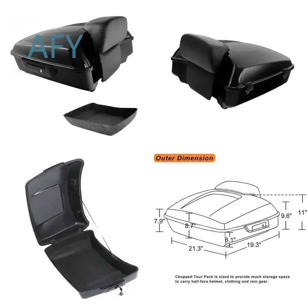 Chopped 10.7 Inch Tour Pack Trunk Mount Rack for Harley Touring for CVO for Road King for Street Glide for Road Glide for