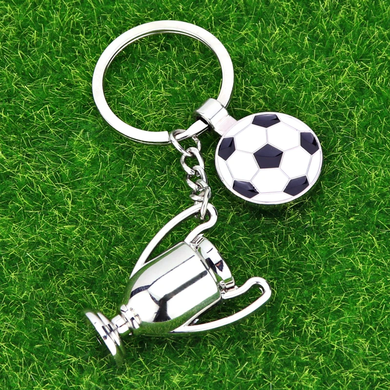 Football Trophy 3D Metal Keychain Sports Event Souvenir Keyring Football Fans Small Gift European Cup Peripheral Pendant