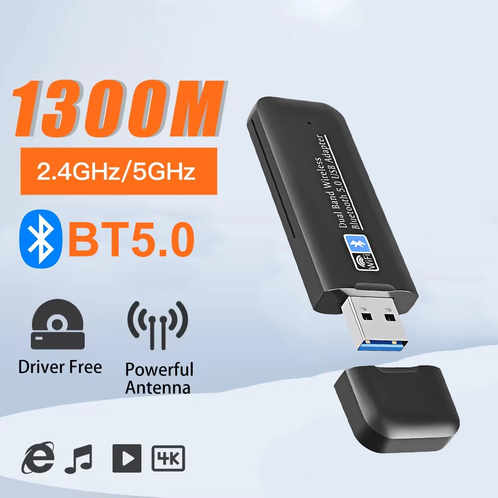 USB3.0 Wireless Network Card Bluetooth 5.0 WiFi Adapter 2.4G/5GHz Dongle Signal Receiver For PC/Laptop Win7/10/11 Driver Free