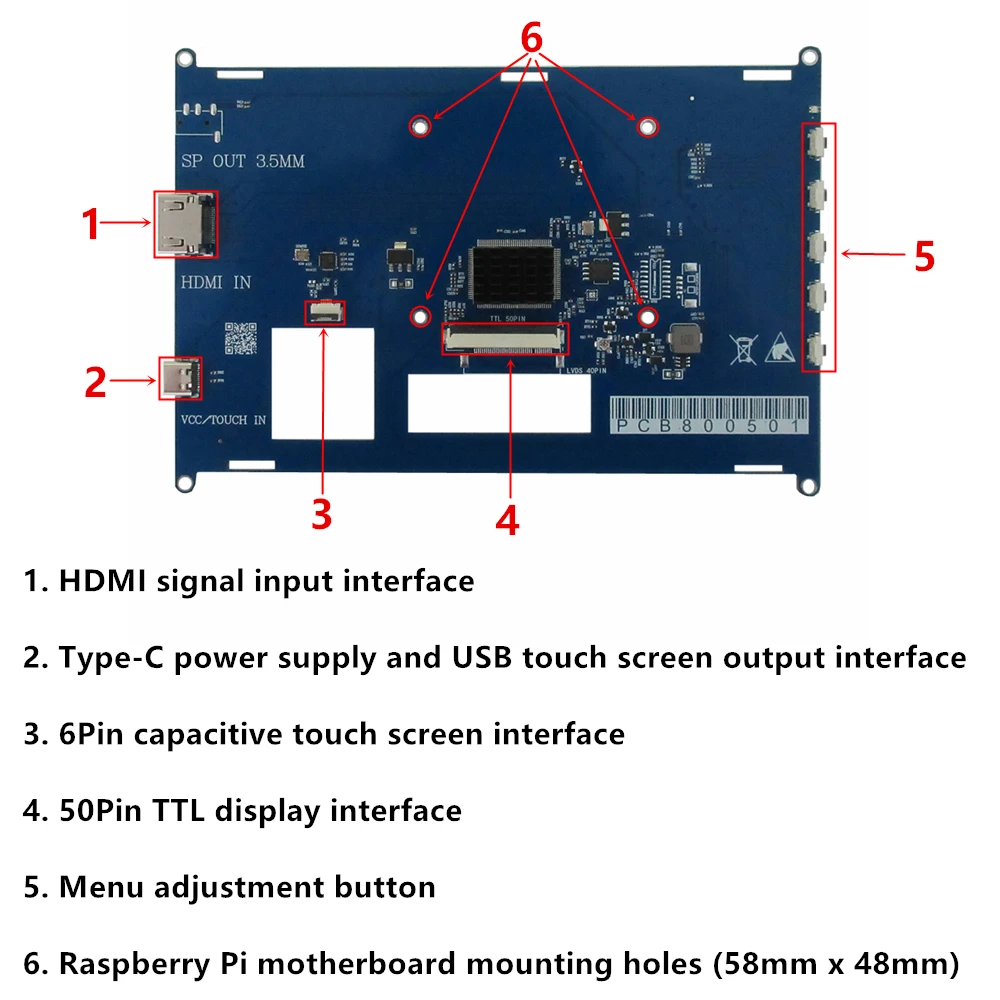 7 بوصة HD IPS HDMI مجموعة وحدة عرض تعمل باللمس المحمولة لراسبيري بي ، برتقالي بي ، تمديد الكمبيوتر ، شاشة لوحة التطوير