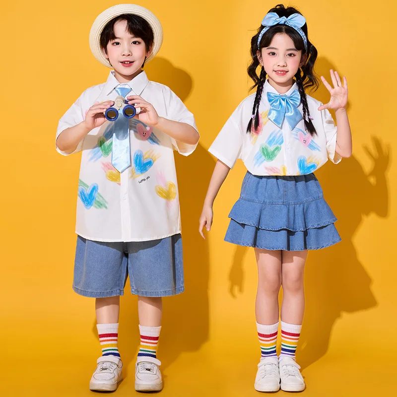 Kids Cheerleading Performance Costume Set ,Unisex Kindergarten Class Uniform, Children‘s Chorus&Dance Recital Outfit for Events