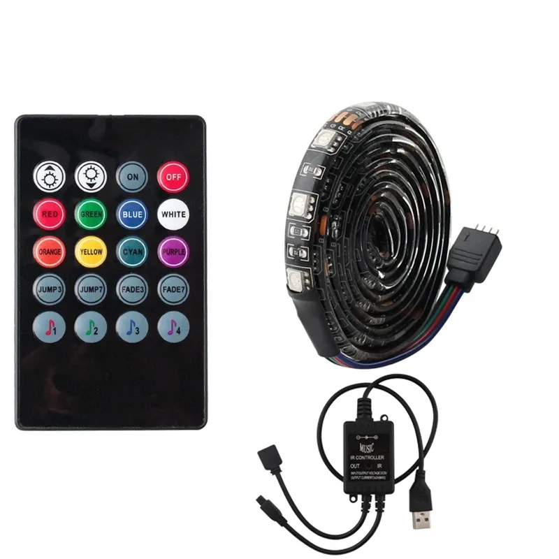 Zestaw taśm LED RGB 5050 SMD USB DC5V Wodoodporna taśma LED Elastyczna taśma świetlna Podświetlenie telewizora z kontrolerem