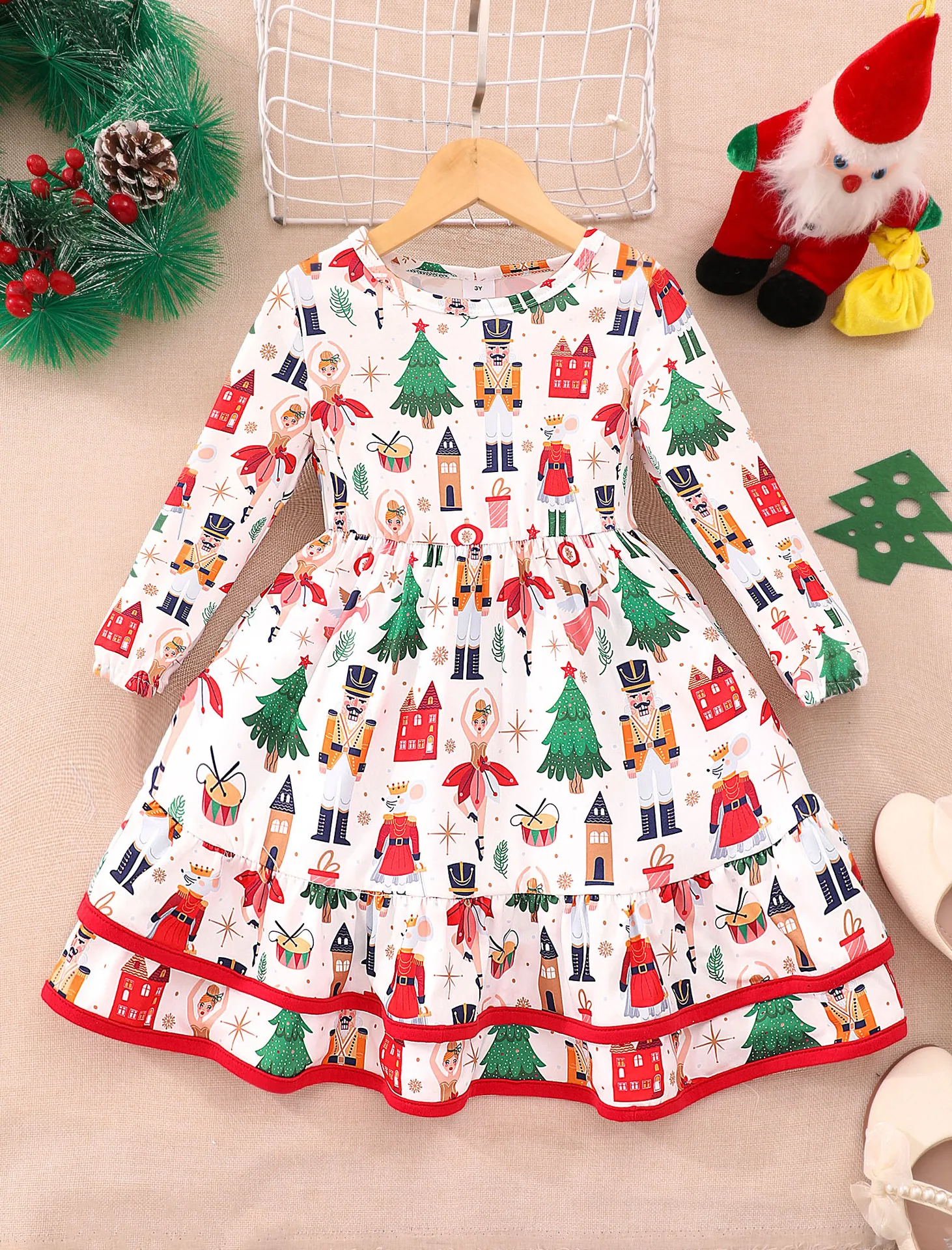 Girls\' Long-sleeved Printed Dress Spring Fall Children\'s Popular Floral Everyday Wear Casual Princess Dress For 3-7 Years Old