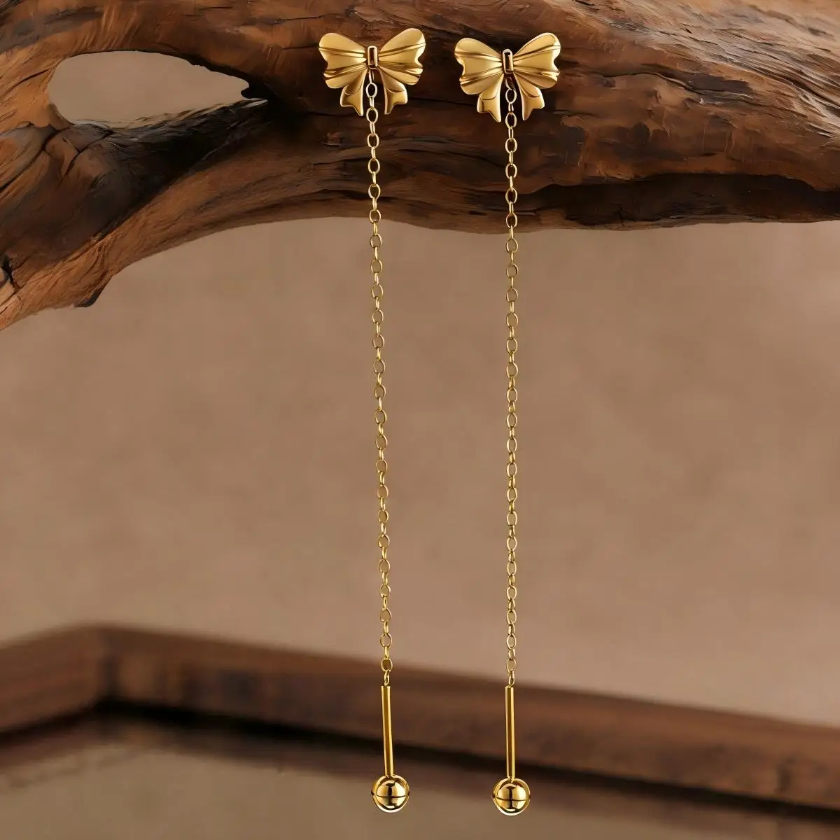 Bow Heart Drop Earrings for Women, Dainty Long Chain Threader Earrings , Minimalist 18K Gold Plated Temperament Jewelry