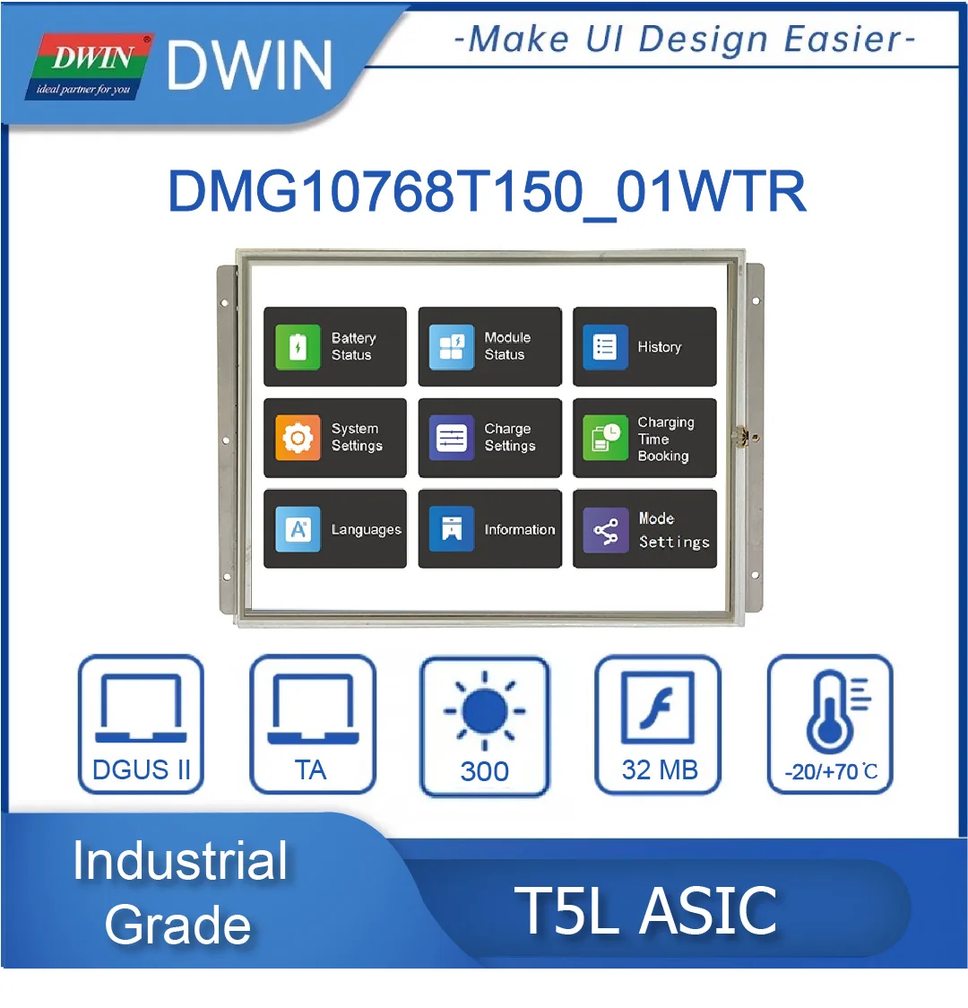 

15.0 Inch 1024*768 Pixels Resolution 16.7M Colors TN-TFT-LCD Normal Viewing Angle With Conformal Coating DMG10768T150_01W