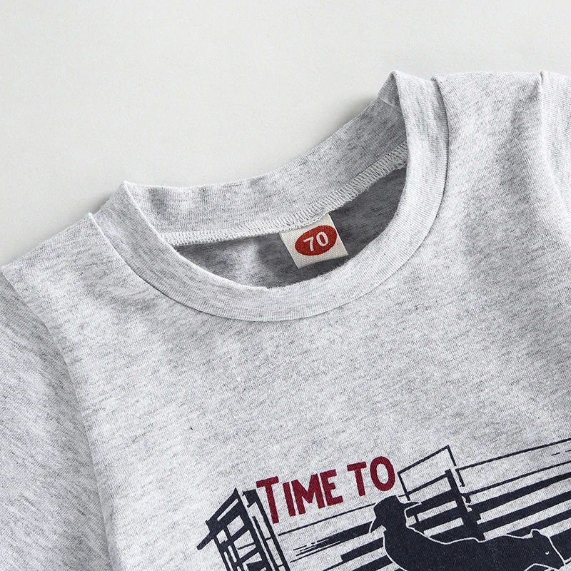 Conjunto de 2 piezas de verano para bebés, camiseta de manga corta con estampado de letras, pantalones cortos elásticos con dobladillo enrollado